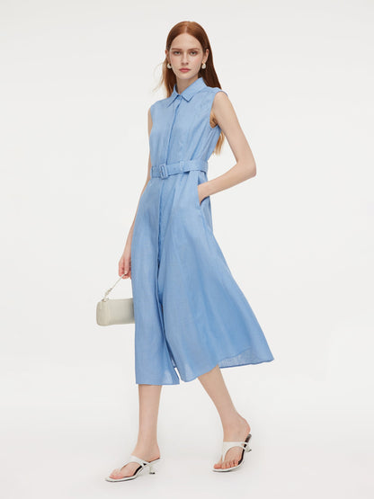 100% Linen Women Maxi Shirt Dress With Belt