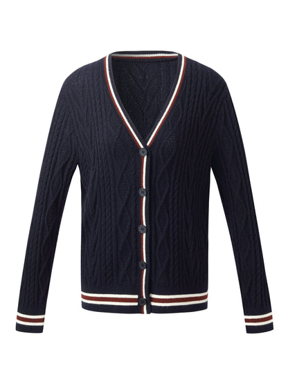 Wool Blend Contrast Trim Women Cardigan