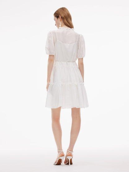 Tencel Blend Ruffle V-Neck Women Mini Dress With Slip Dress
