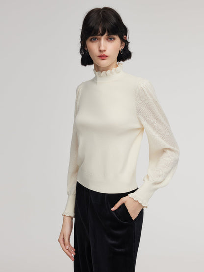Tencel Wool Blend Ruffle Neck Women Sweater