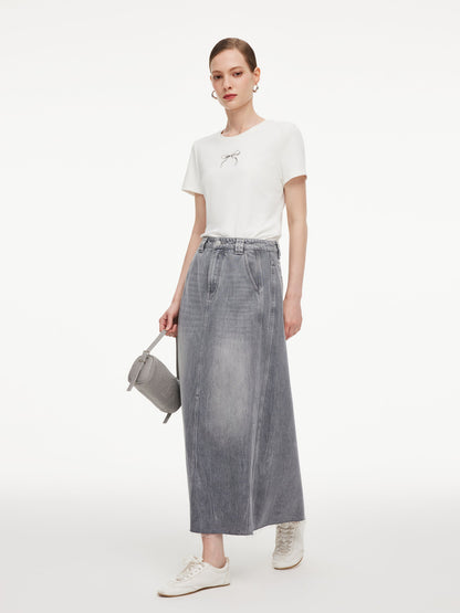 Bowknot Print Gathered Waist Women T-Shirt