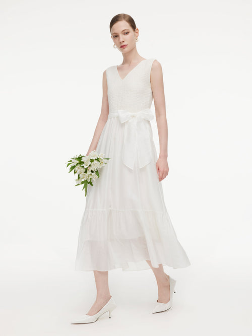 Tencel Blend Reversible Women Sleeveless Maxi Dress With Bowknot Ribbon