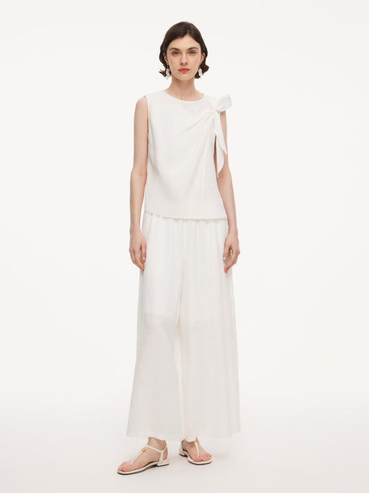 100% Linen Front Knot Tank Top And Pants Two-Piece Set
