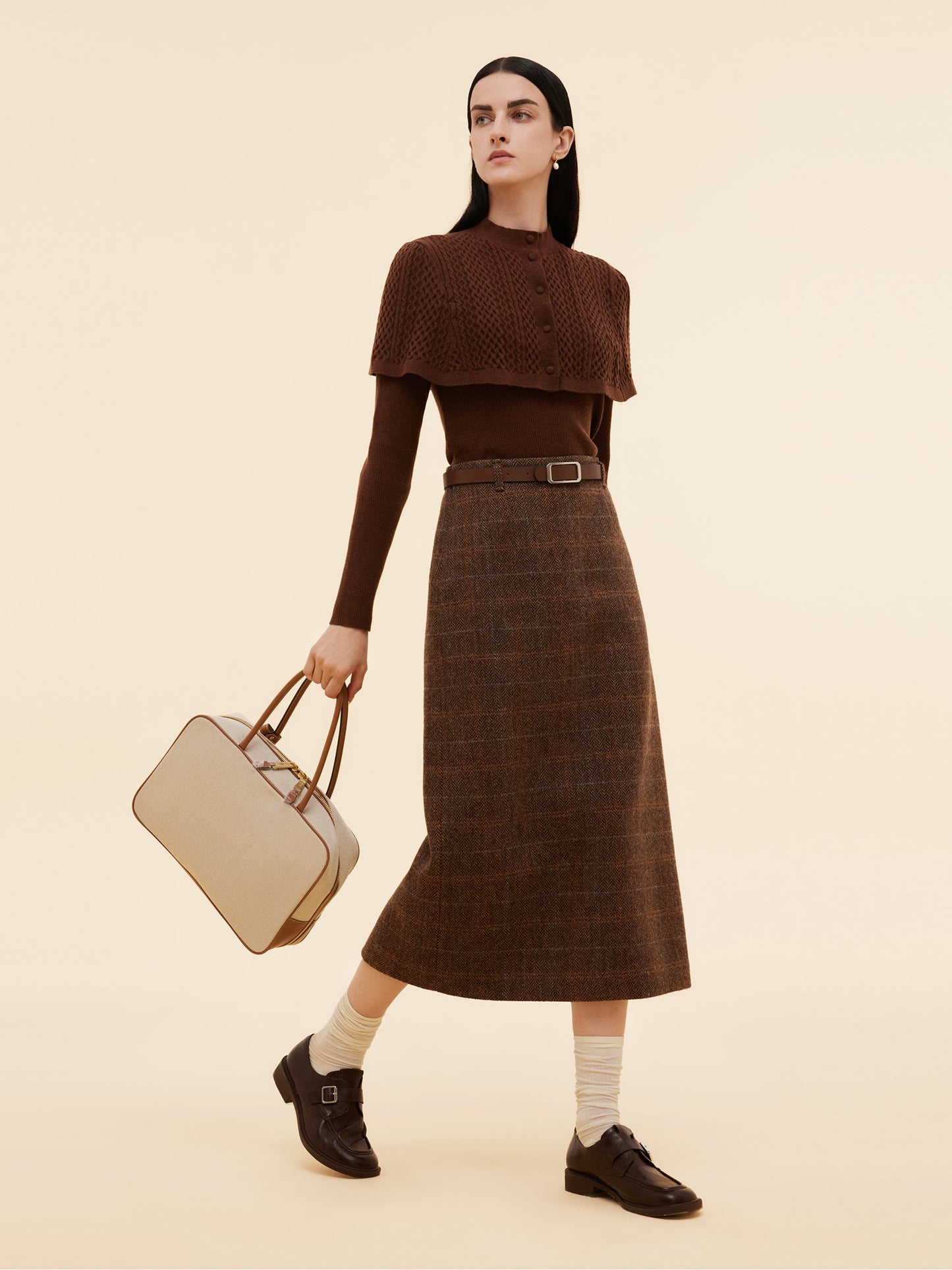 100% Wool Plaid Women Column Skirt