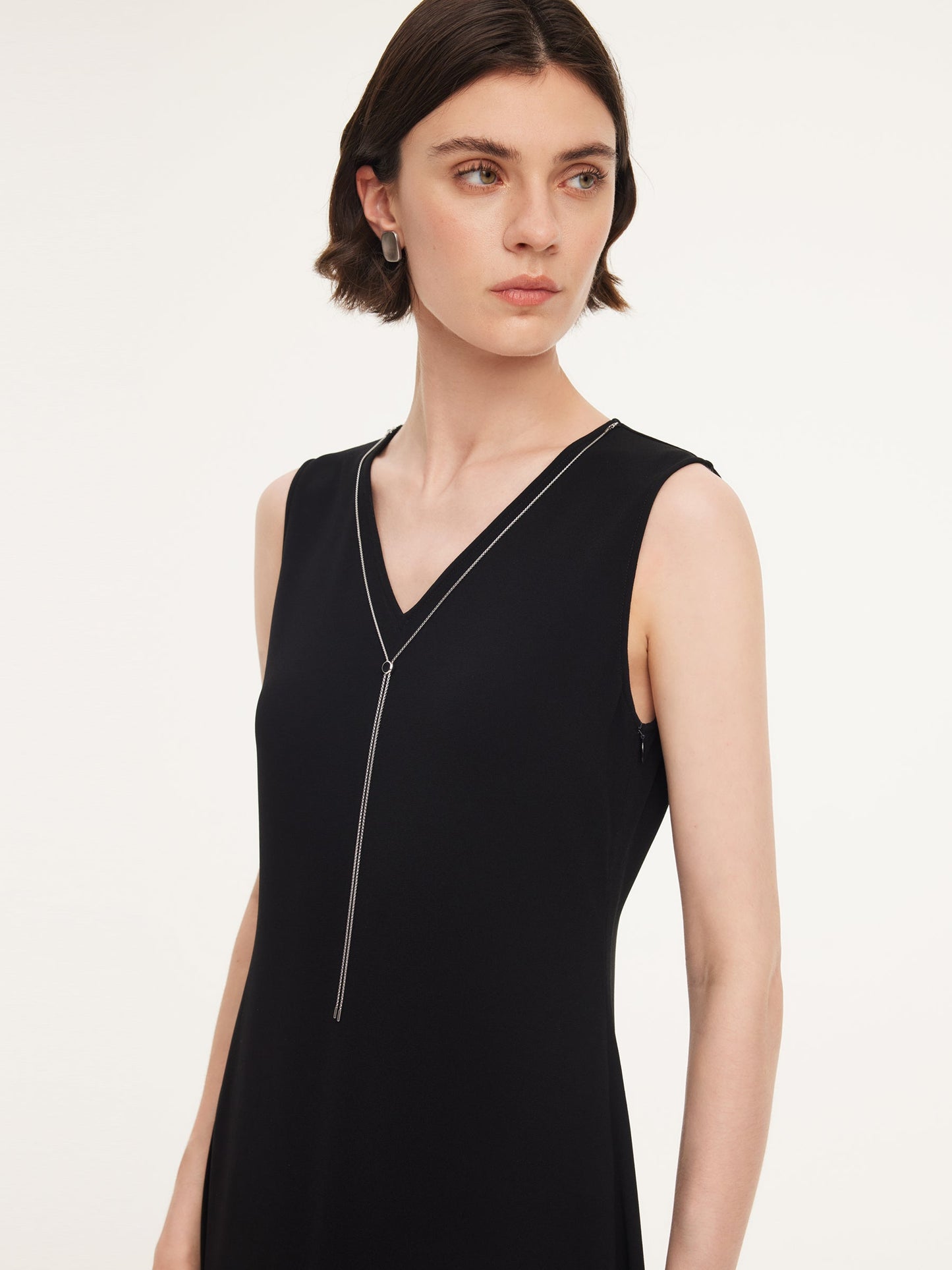 Triacetate Blend V-Neck Women Sleeveless Maxi Dress