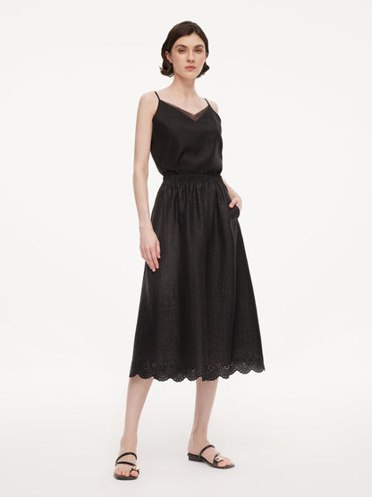 18MM Gambiered Canton Gauze Women Embroidered Hem Skirt