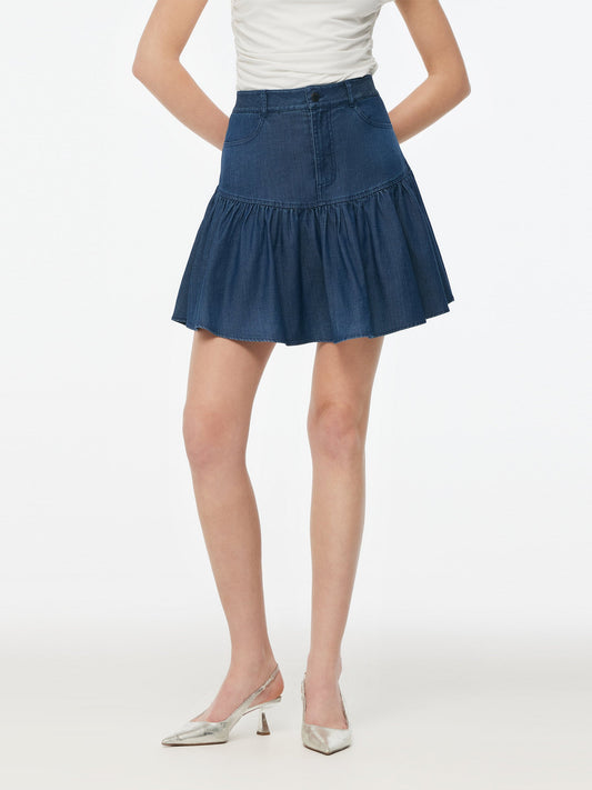 Denim Stretch Women Ruffle Mini Skirt