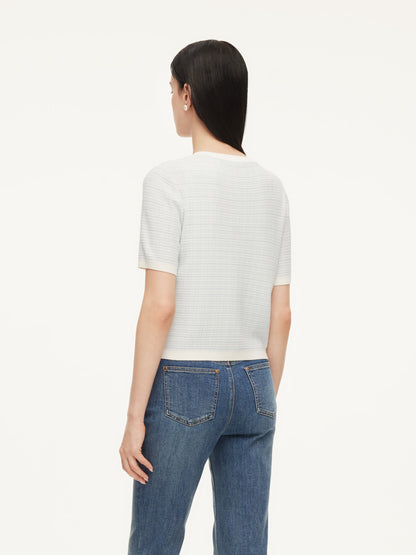 Tencel Blend Contrast Trim Women Textured Cardigan