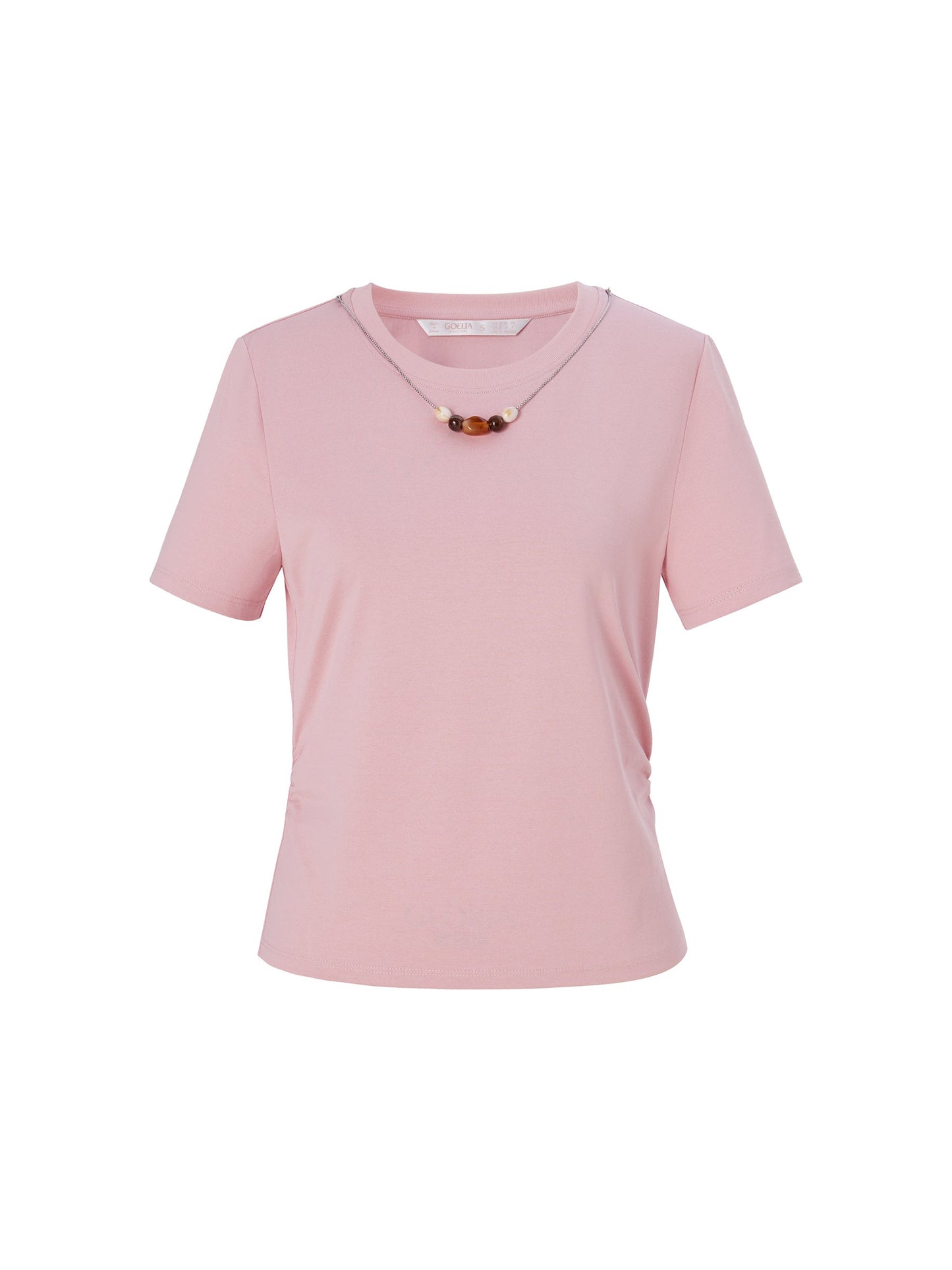 Cotton Side Twist Women T-Shirt With Detachable Beaded Chain