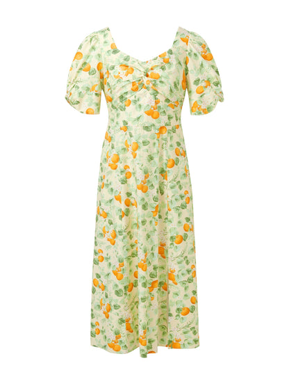Cotton Floral Print Twist Front Women Midi Dress