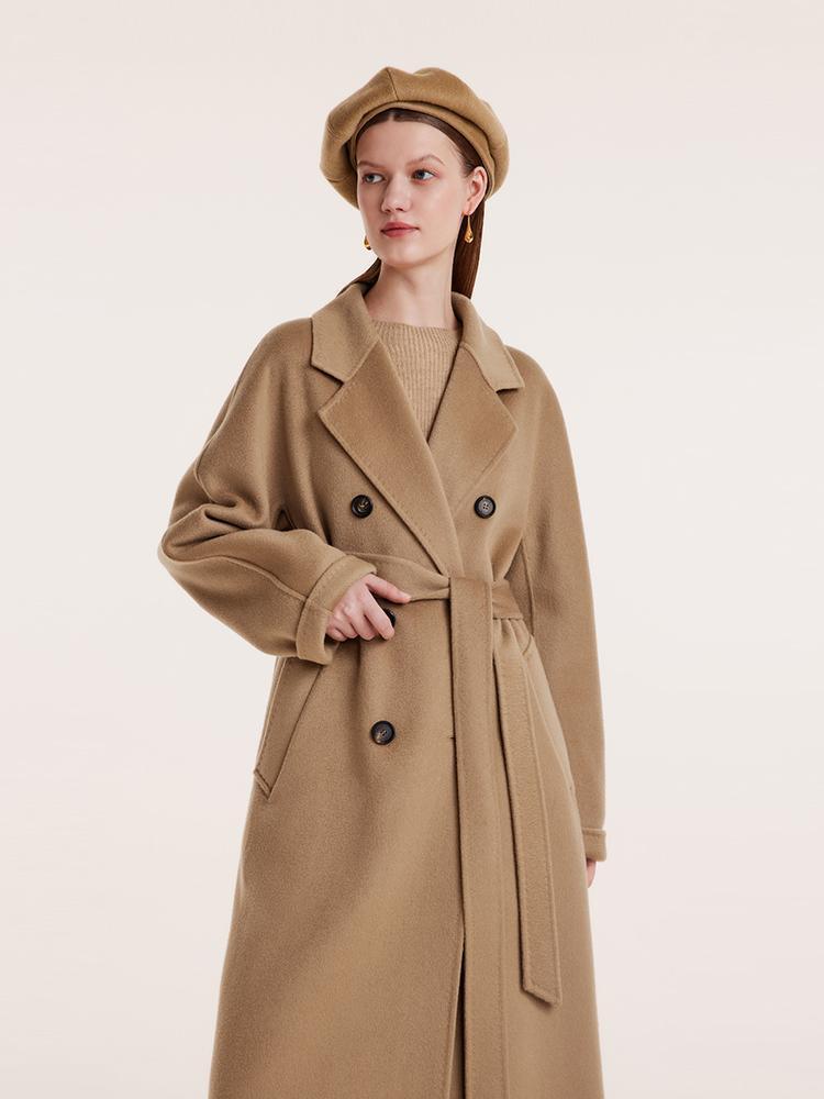 Pure Cashmere Double-Breasted Coat With Beret