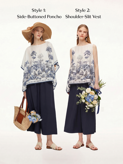 12MM Mulberry Silk Floral Print Women Cape Blouse