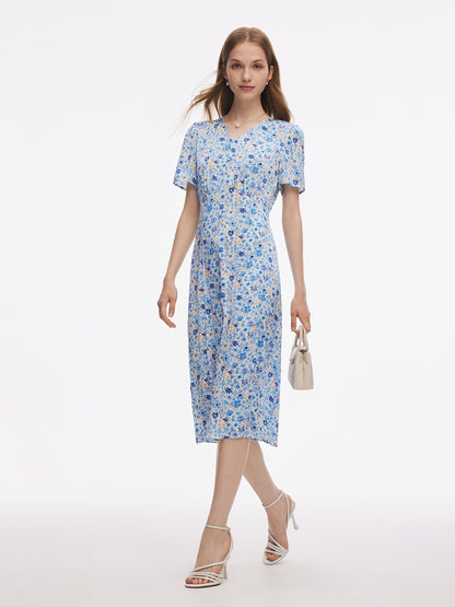 19MM Mulberry Silk Floral Print Women Midi Dress