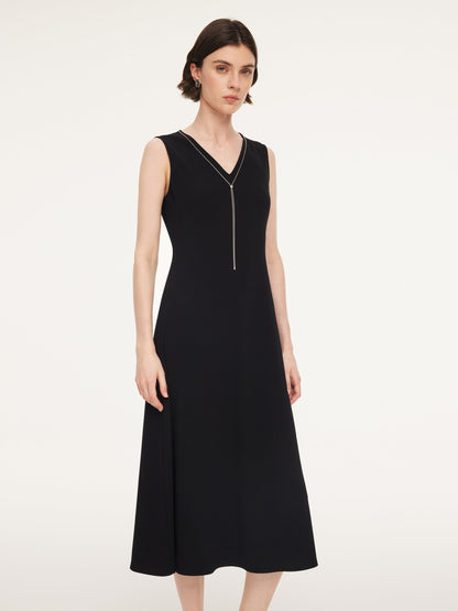 Triacetate Blend V-Neck Women Sleeveless Maxi Dress