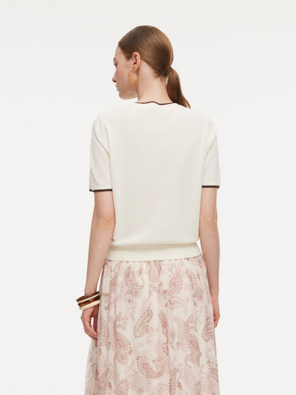 Lyocell Blend Contrast Trim Women Knit Top