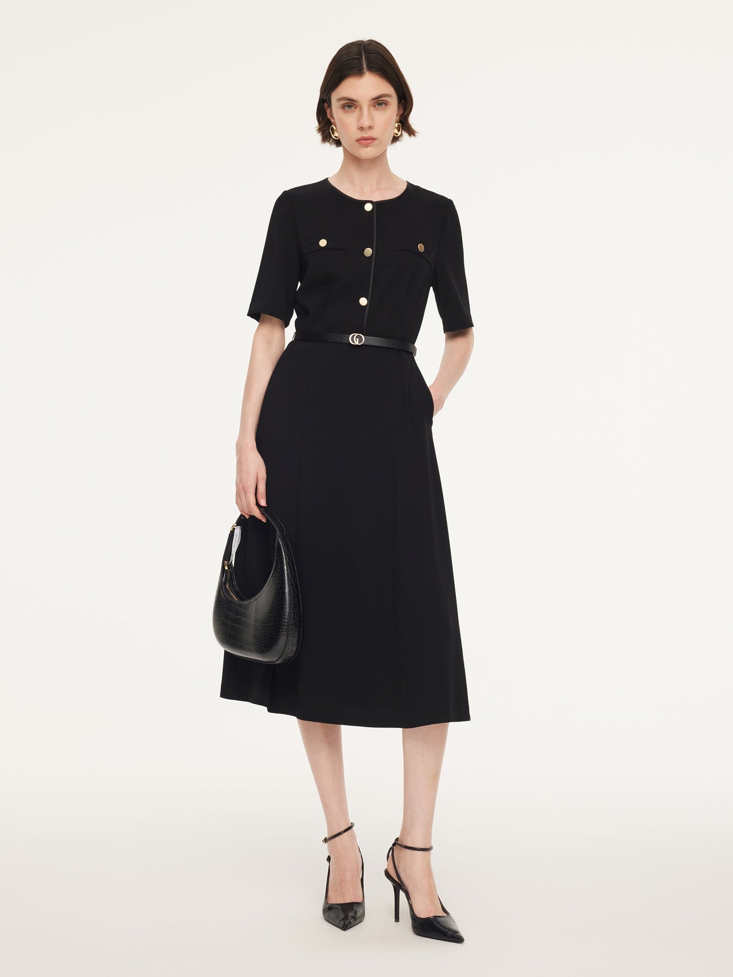 Triacetate Blend Women Midi Dress With Belt