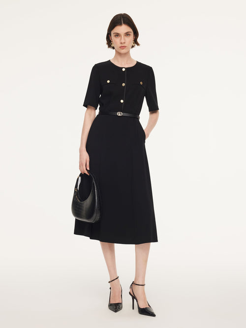 Triacetate Blend Women Midi Dress With Belt