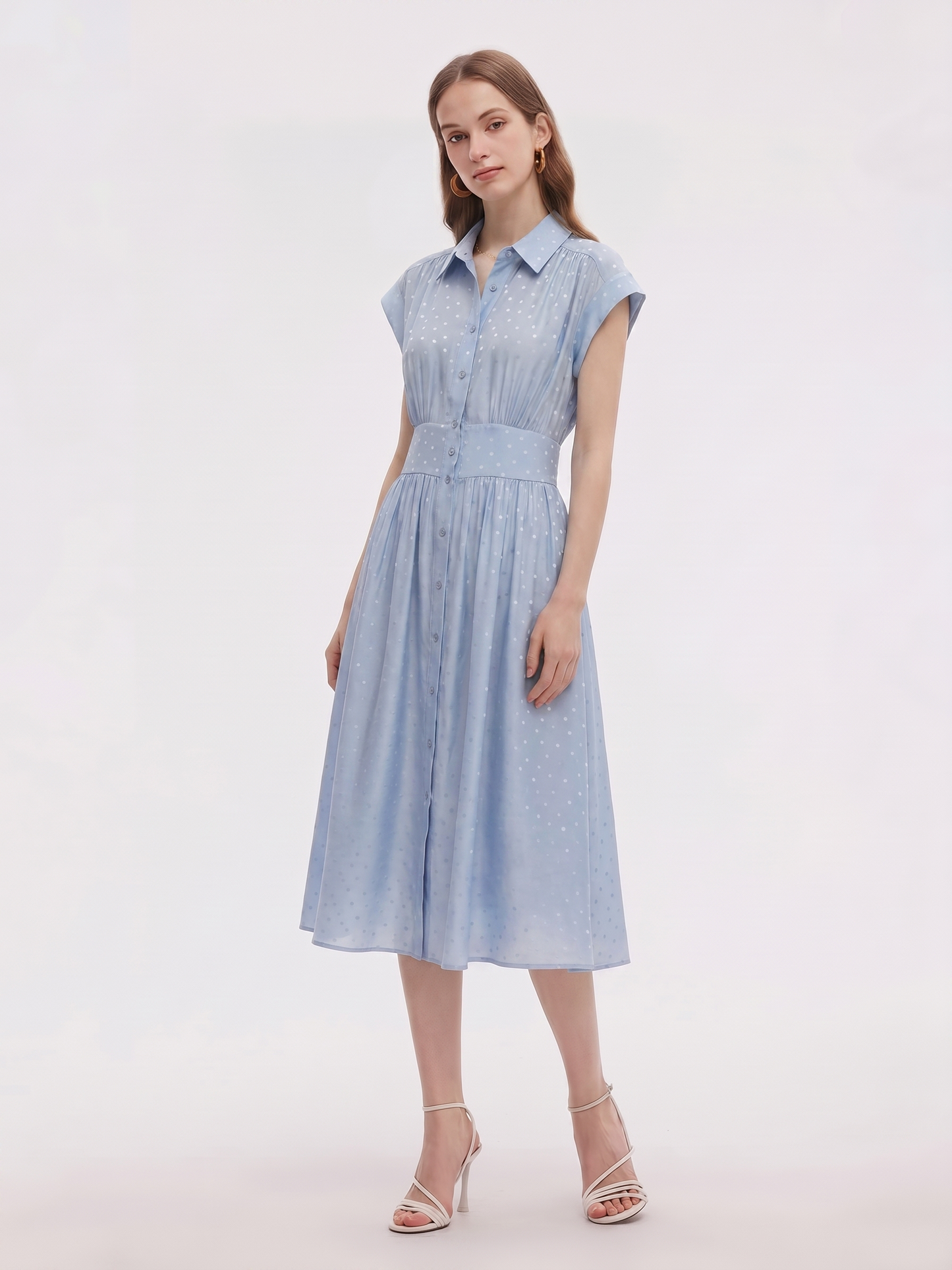 16.5MM Mulberry Silk Polka Dots Jacquard Women Maxi Shirt Dress