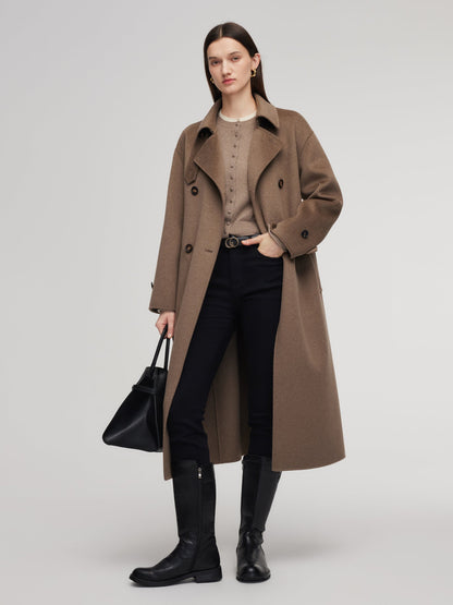 Cashmere Wool Blend Double-Faced Unisex Wrap Overcoat