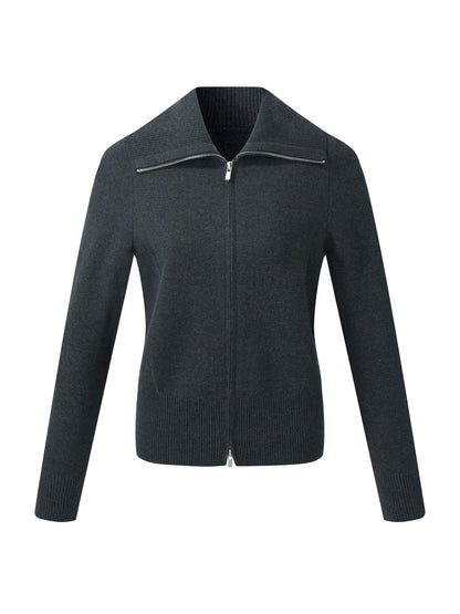 Tencel Wool Blend Zip-Up Women Cardigan