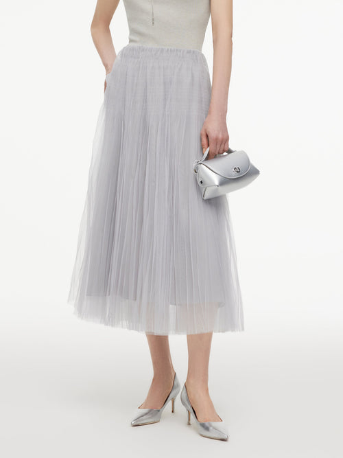 Elastic Waist A-Line Pleated Women Mesh Skirt