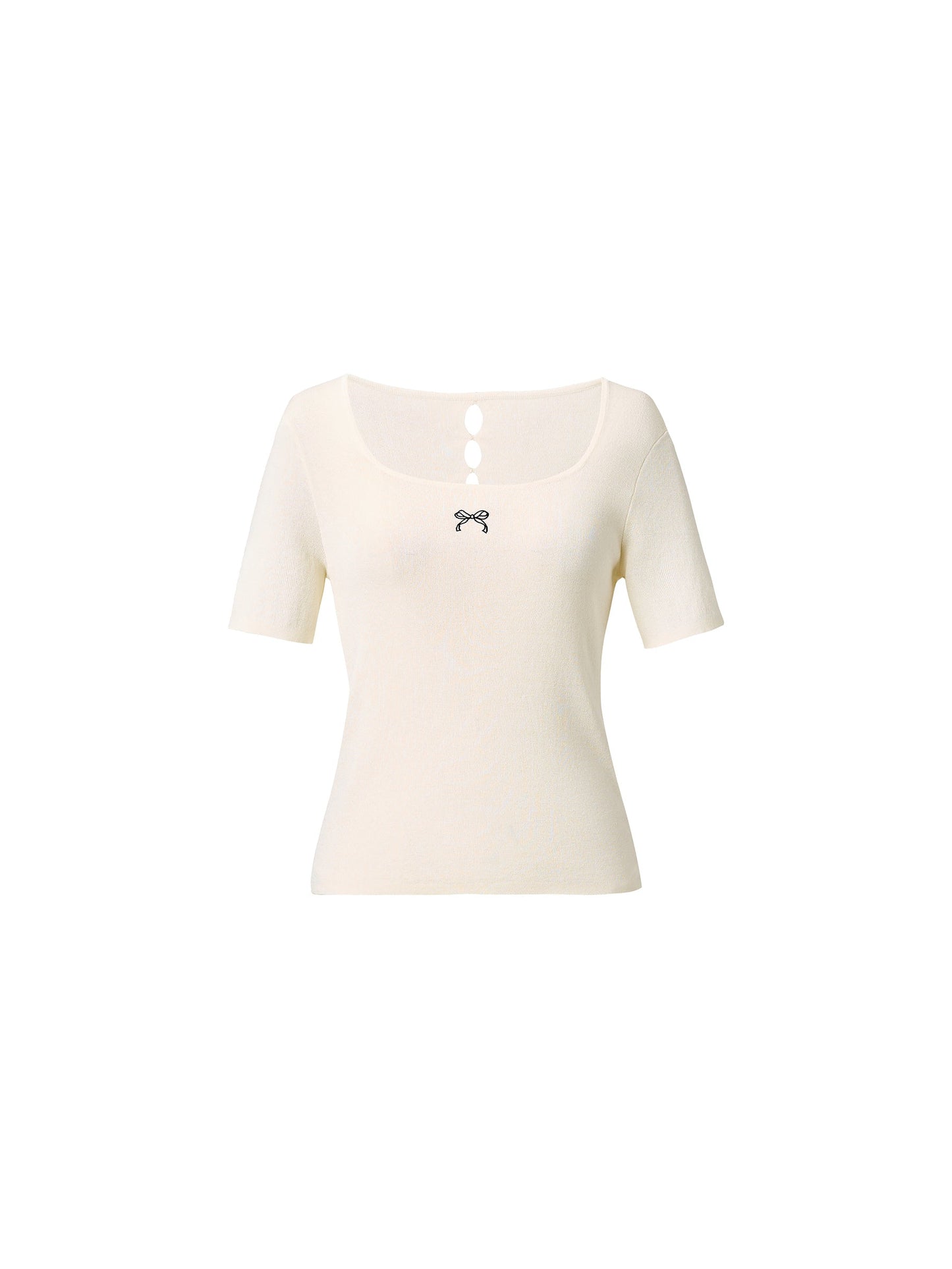 Lyocell Blend Bowknot Embroidered Women Square Neck Knit Top