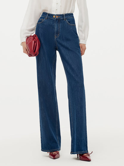 100% Cotton Bow Top And Adjustable Waist Denim Jeans Two-Piece Set
