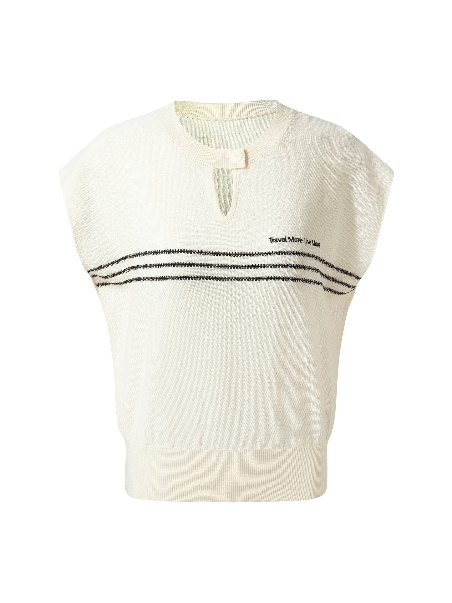 Tencel Blend Stripe Letter Print Women Cap Sleeve Knit Top