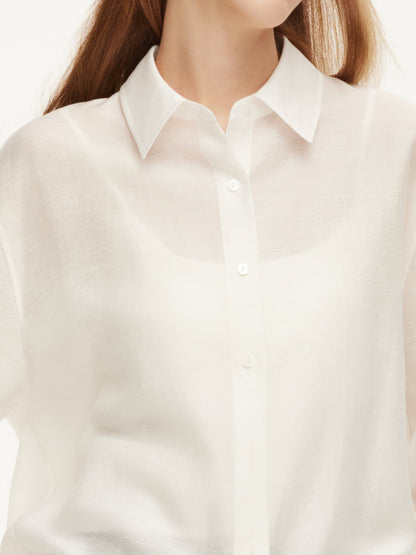 Tencel Acetate Linen Blend Women Sheer Oversized Shirt & Camisole Two-Piece Set