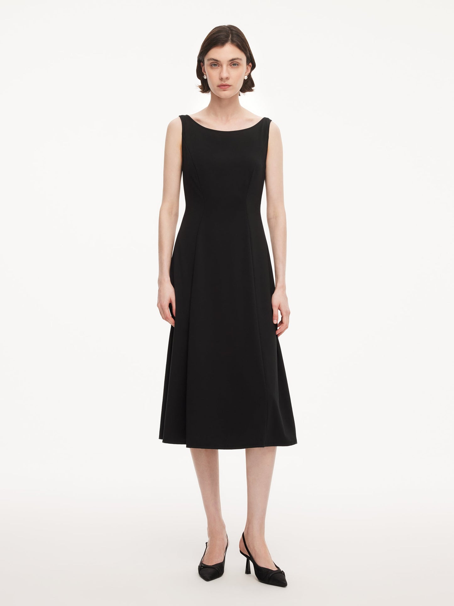 Tencel Blend Sleeveless Women Knit Midi Dress With Detachable Flounce Overlay