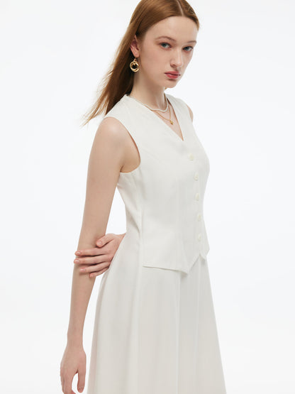 100% Acetate Faux-Layered Women Vest Maxi Dress
