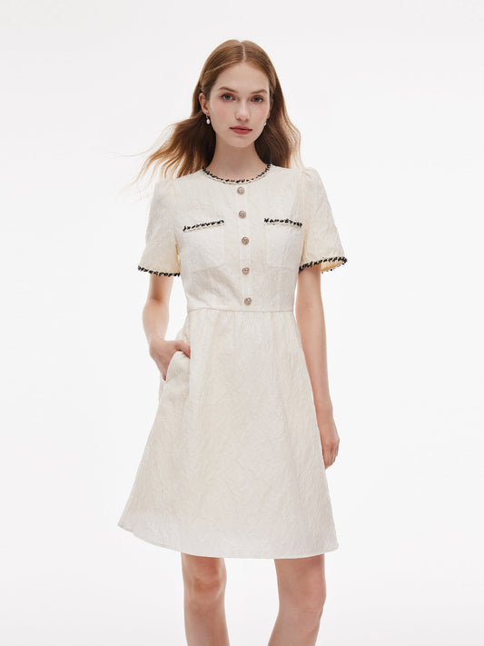 Jacquard Round Neck Women Mini Dress