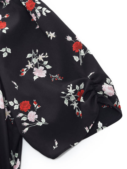 16MM Mulberry Silk Floral Print Women Maxi Wrap Dress