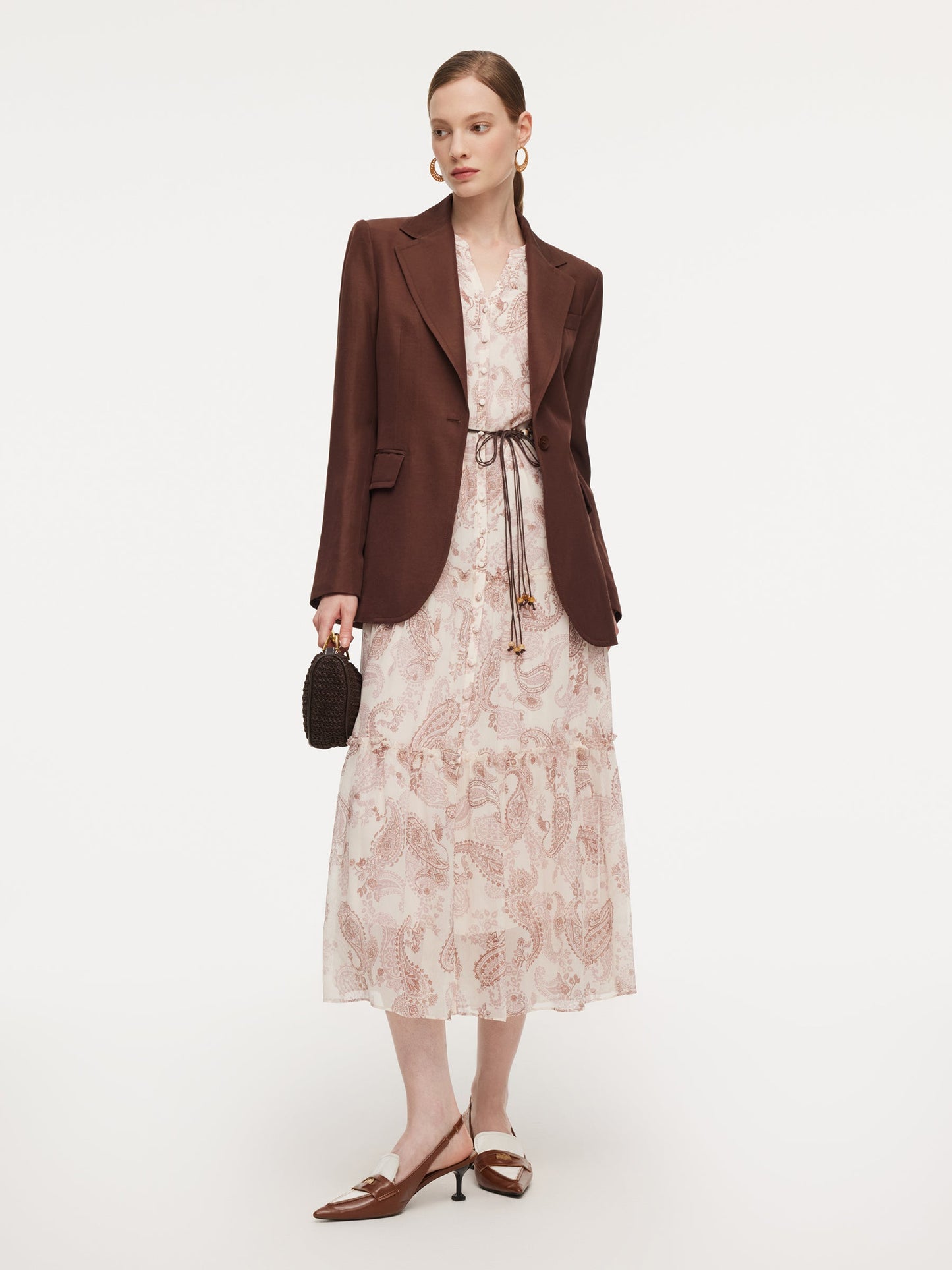 10MM Mulberry Silk Paisley Print Women Maxi Dress With Two Self-Tie Belts
