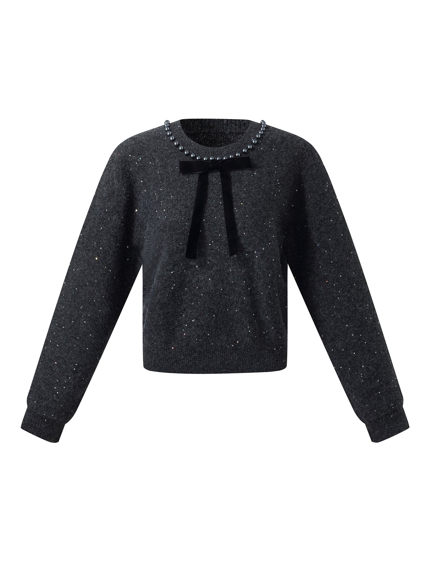 Sequins Beaded Round Neck Women Sweater