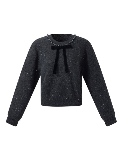 Sequins Beaded Round Neck Women Sweater