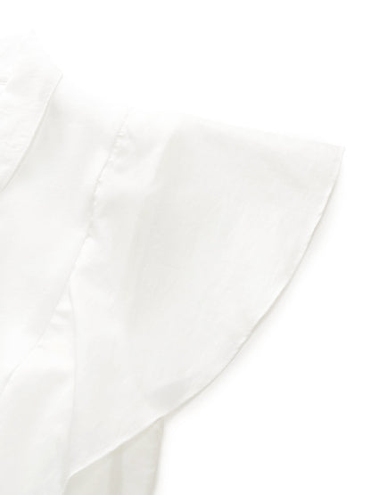 100% Cotton Ruffle Sleeve Women Blouse With Detachable Scarf Buckle