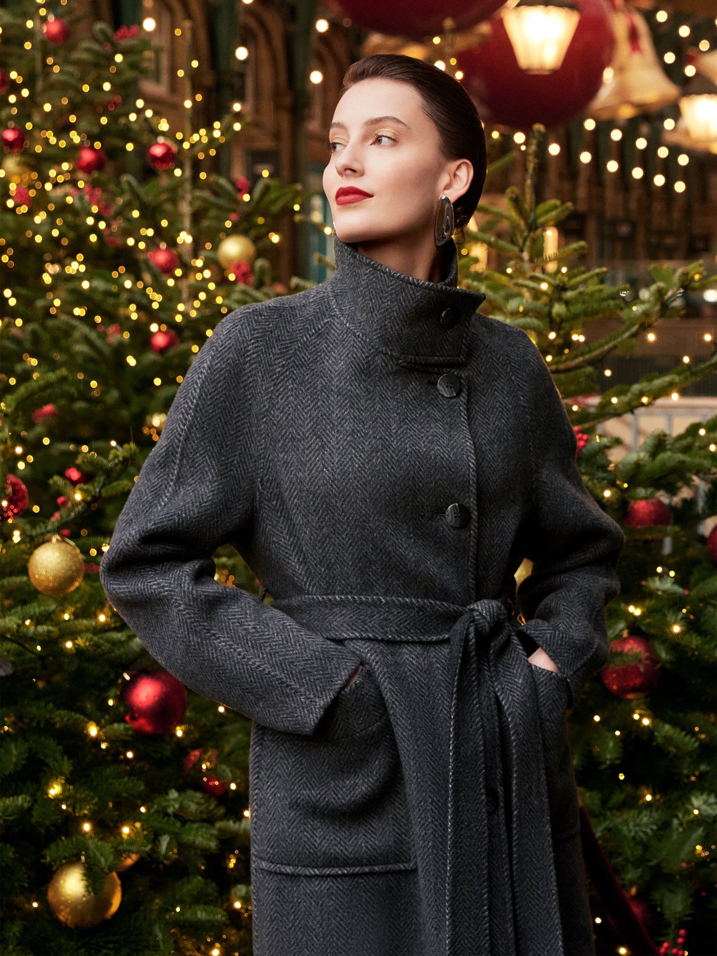 Cashmere Wool Blend Double-Faced Women Self-Tie Belt Overcoat