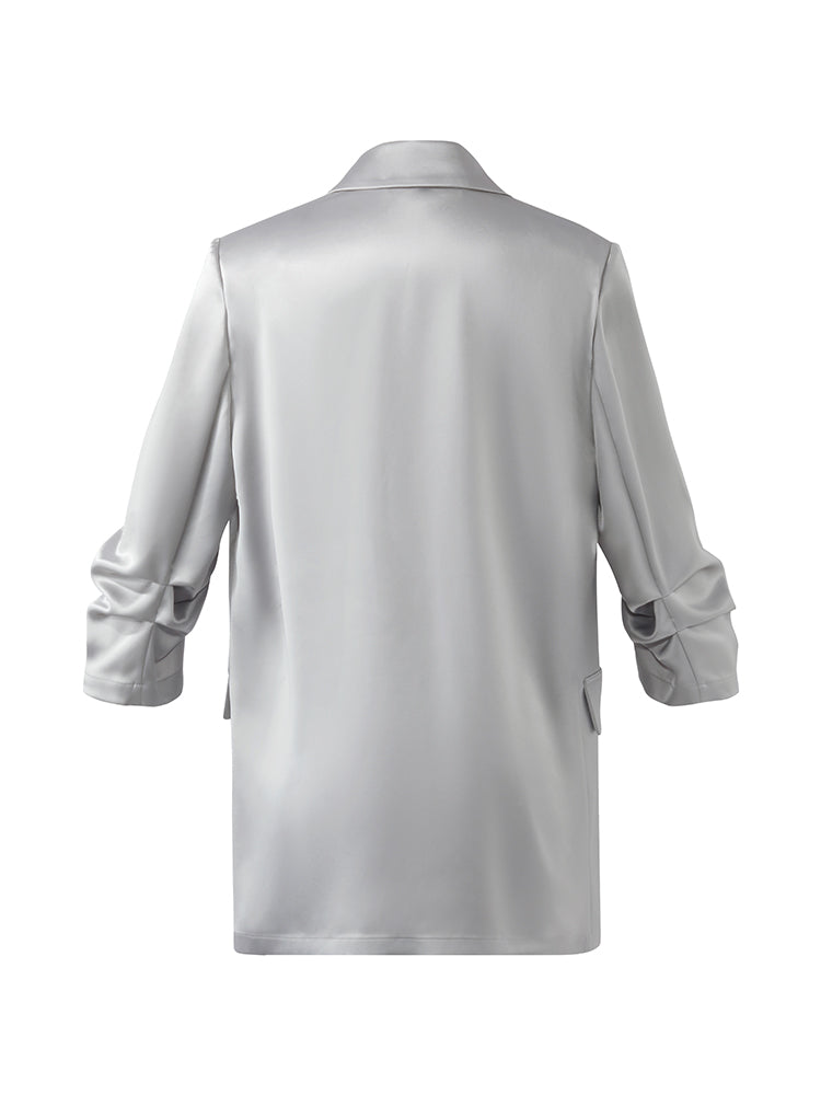 Acetate 3/4 Ruched Sleeves Women Blazer