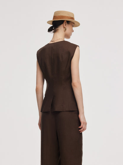 100% Linen Women V-Neck Vest