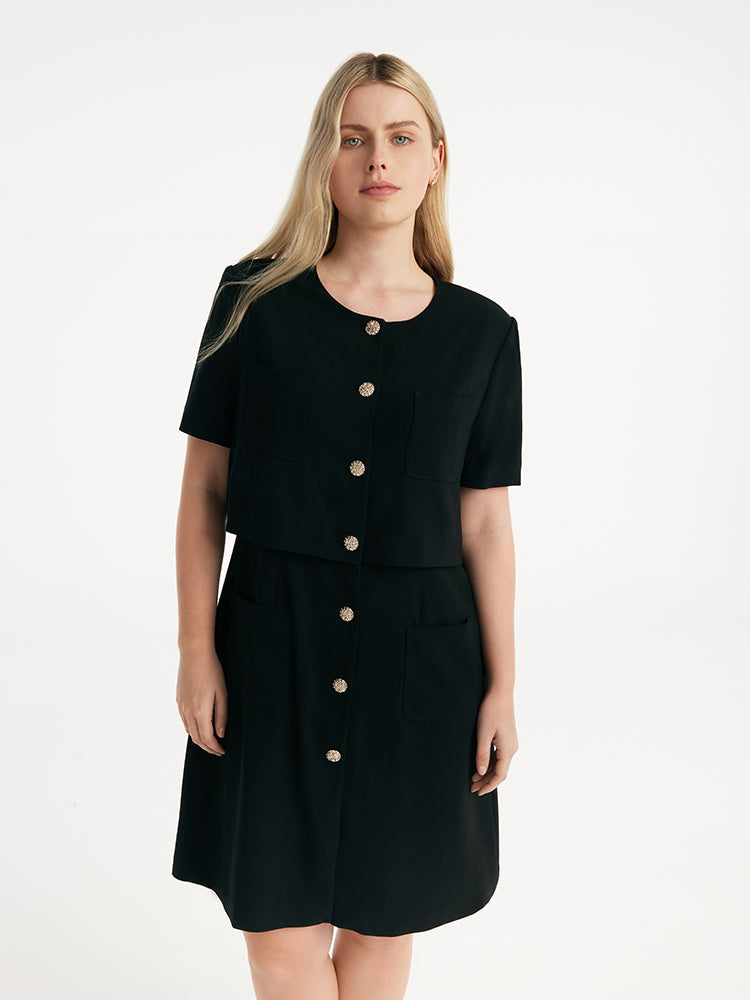 Triacetate Faux-Layered Single-Breasted Women Mini Dress
