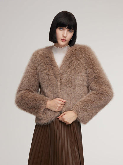 Eco-friendly Fur V-Neck Women Coat