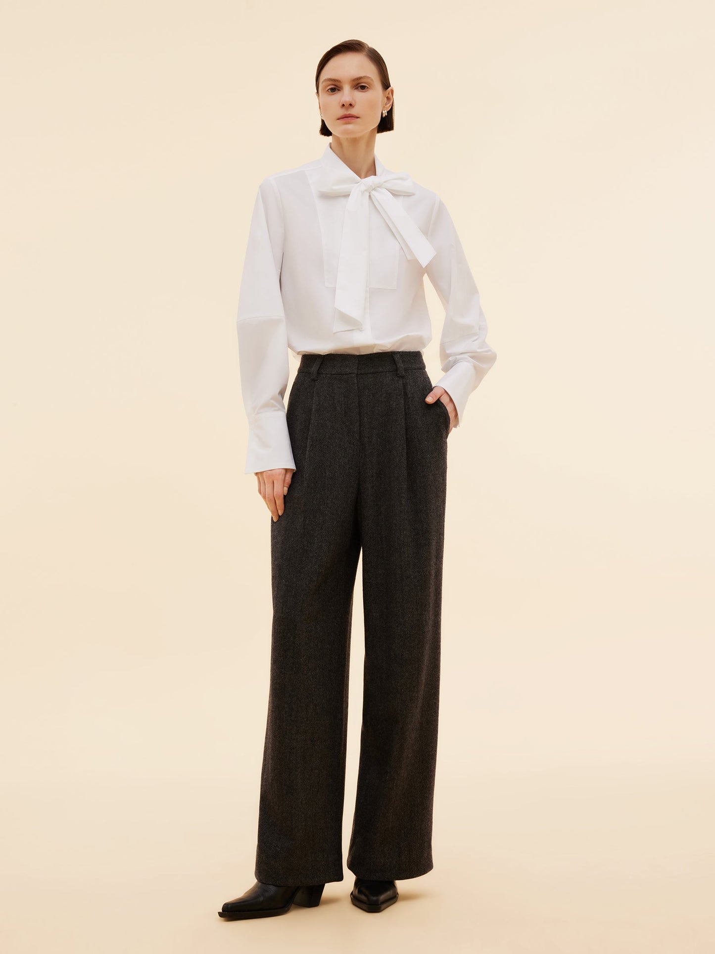 100% Washable Wool Straight Wide Leg Women Pants