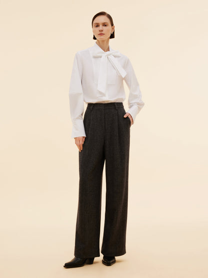 100% Washable Wool Straight Wide Leg Women Pants