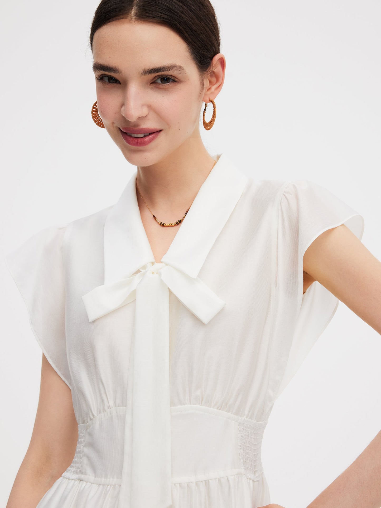Tencel Blend Women Cap Sleeve Maxi Dress With Ribbon