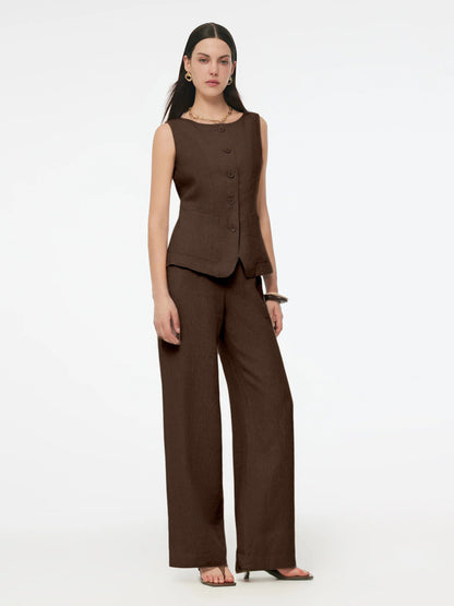 100% Linen Vest And Pants Two-Piece Set