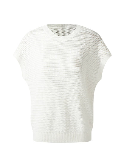 Linen Cotton Sequins Women Open-Knit Top