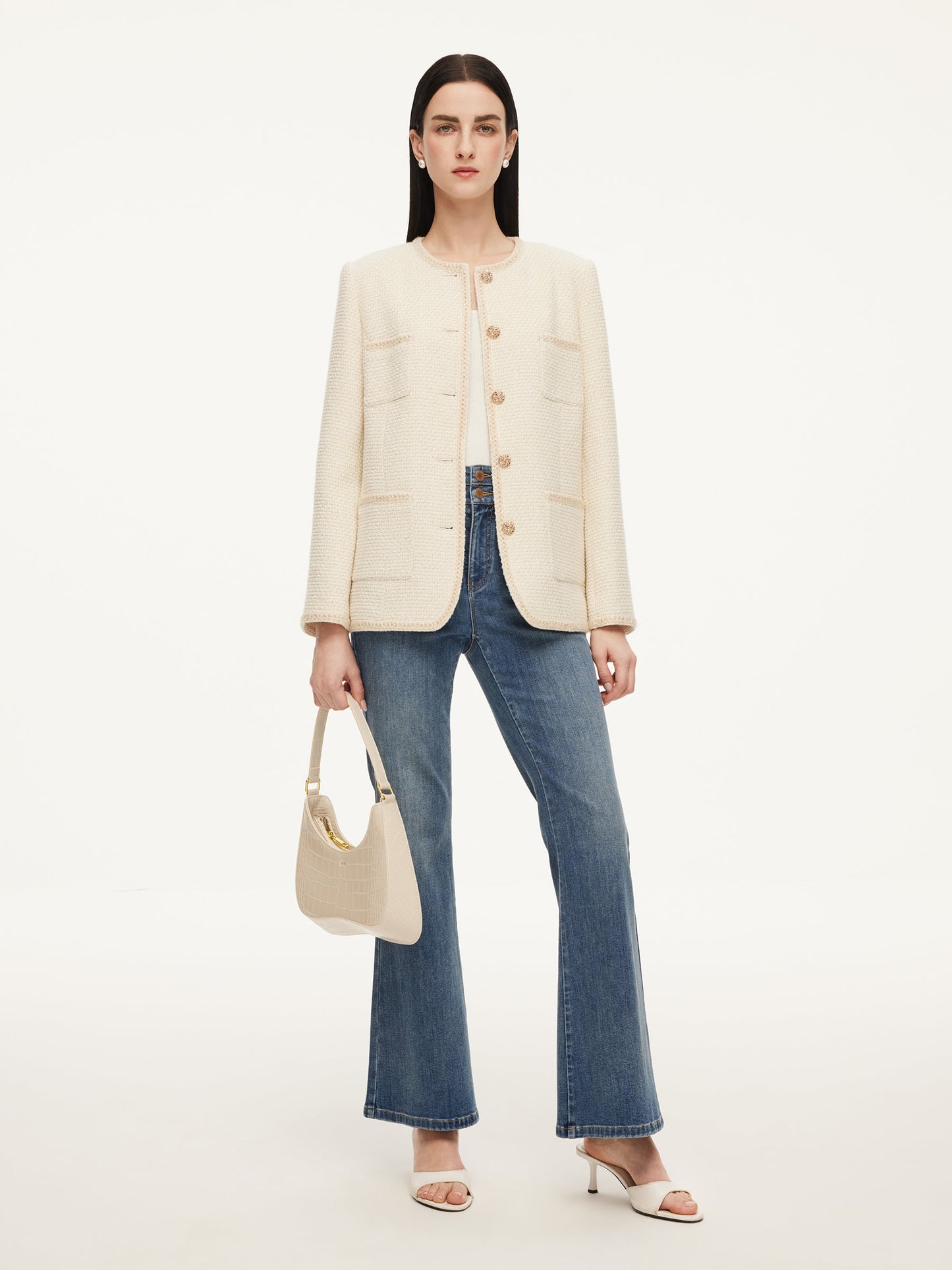 Wool Blend Tweed Braided Trim Women Jacket