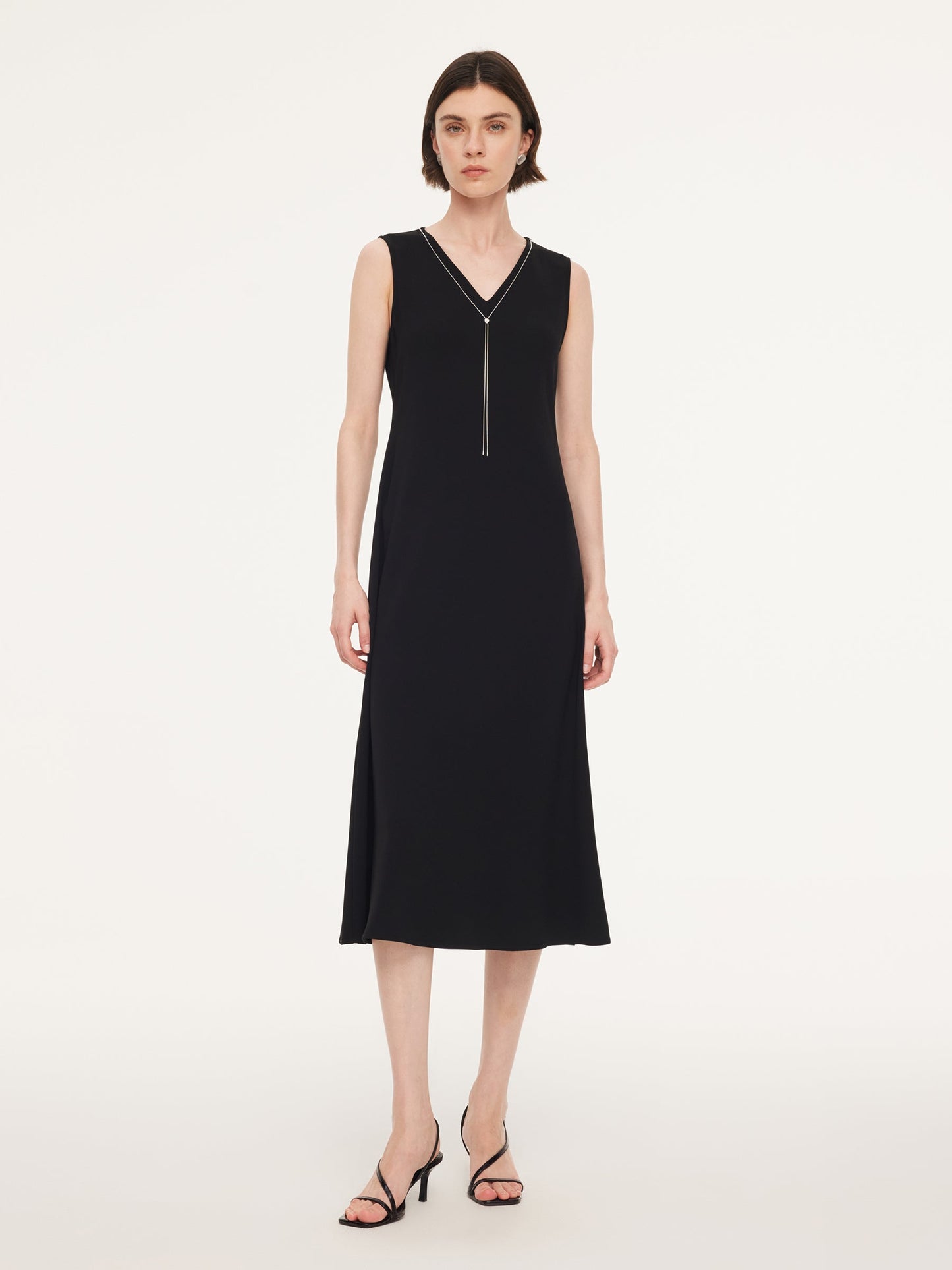 Triacetate Blend V-Neck Women Sleeveless Maxi Dress
