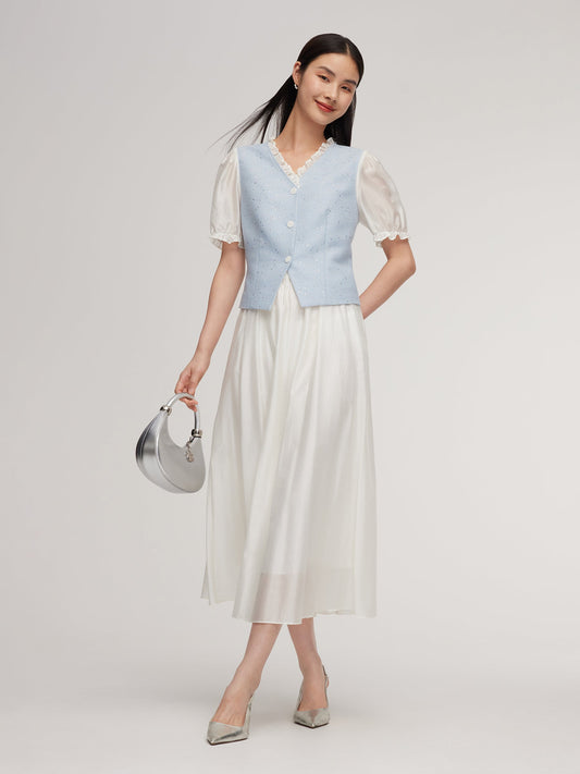 Tweed Sequins Patchwork Crop Jacket And Lyocell Blend Skirt Two-Piece Set
